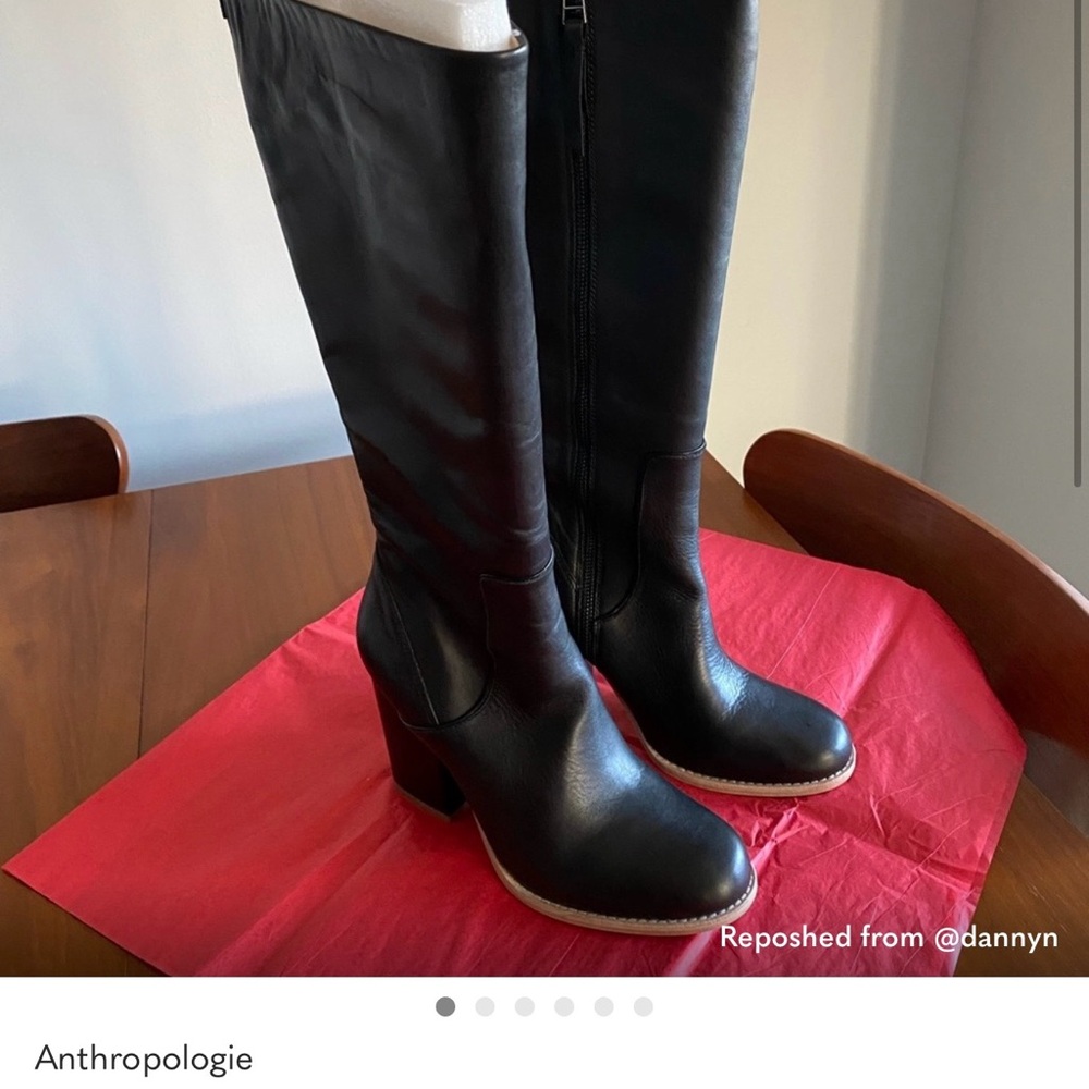 Anthropologie Dark Leather Heeled Boots